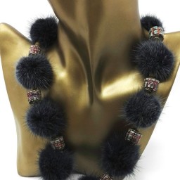 Колье - Бусы из меха норки и керамики " Темный изумруд "