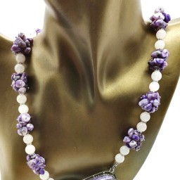 Колье - Чокер - Брошь из натуральных камней Чароита и Розового Кварца " Чарующий "