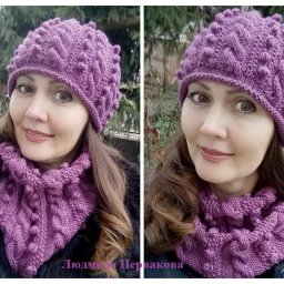Шапочка и снуд с косами и шишками