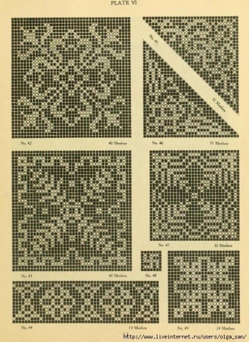 Мотивы крючком, кружево, узоры для филейного вязания