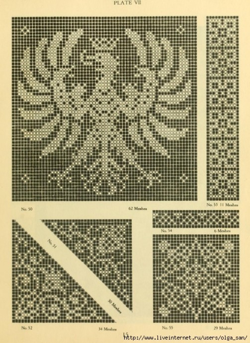 Мотивы крючком, кружево, узоры для филейного вязания