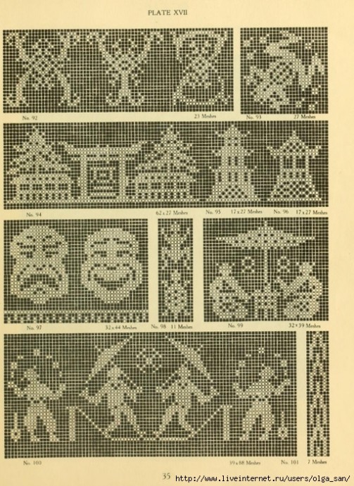 Мотивы крючком, кружево, узоры для филейного вязания