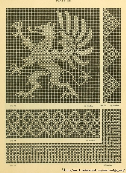 Мотивы крючком, кружево, узоры для филейного вязания