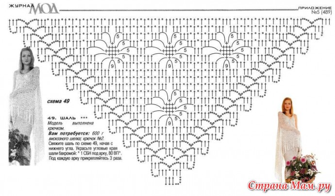 Вяжем шали крючком узором"Паучки"