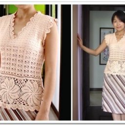 Бежевый топ с цветочными мотивами