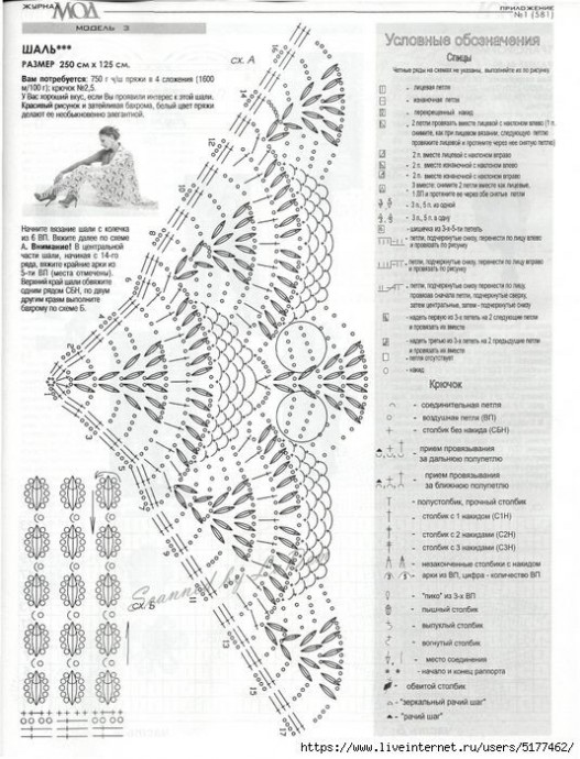 Шаль крючком"Королевские фонтаны"