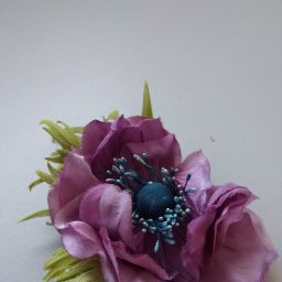 брошь из крепдешина в японской технике . "Анемон сиреневая фантазия"