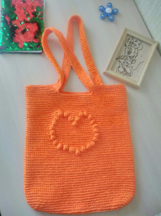 Оранжевая сумка шопер крючком