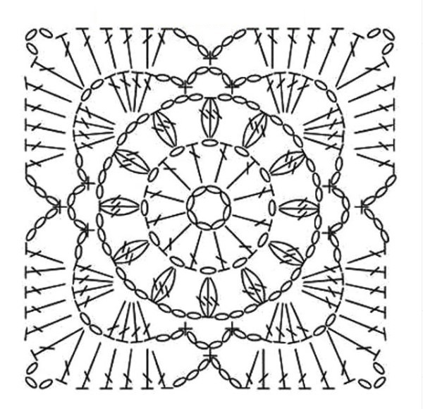 Квадратные мотивы крючком для покрывала, подушки, пледа, сумки, ковра