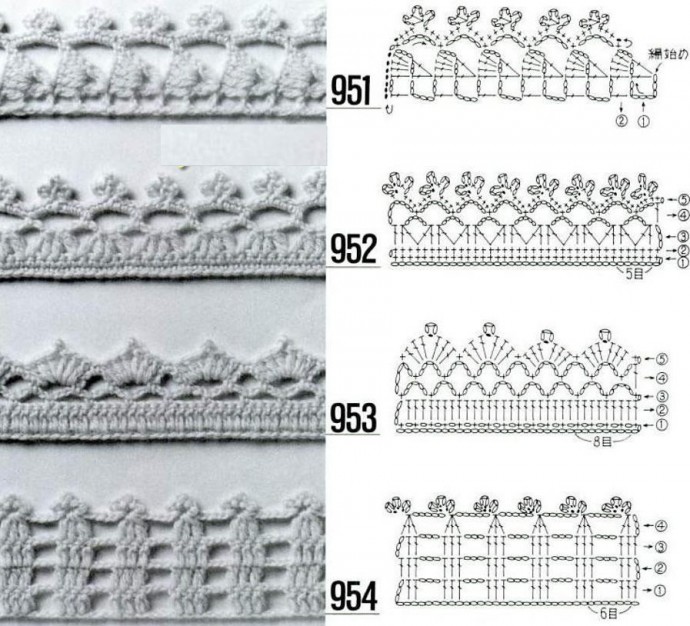 Ленточное кружево/ Ажурная тесьма/ Большая подборка схем для вязания крючком