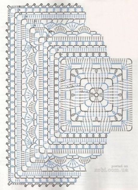 Квадратные мотивы крючком для покрывала, подушки, пледа, сумки, ковра 5