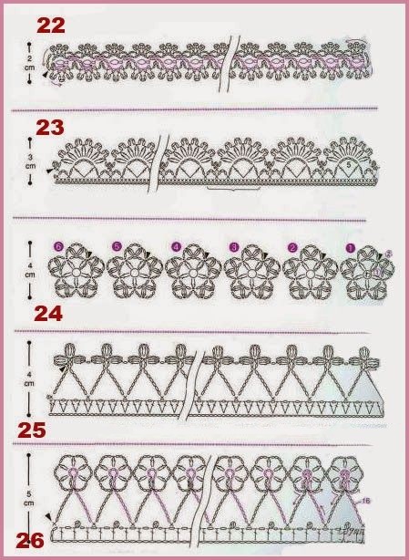 Ленточное кружево/ Ажурная тесьма/ Большая подборка схем для вязания крючком