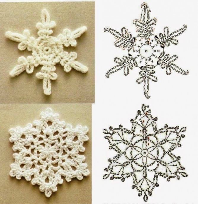 Примеры схем для вязания на спицах узора “снежинка”