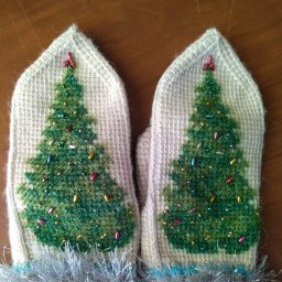 тунисские варежки с вышивкой