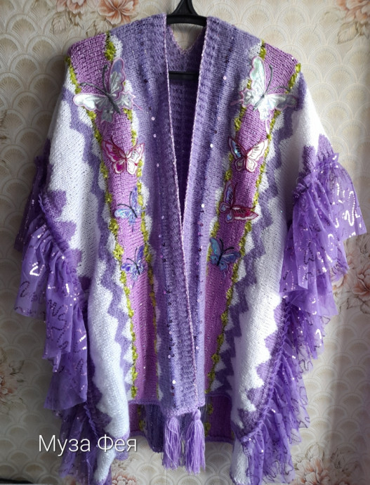Сиреневая феерия - накидка спицами