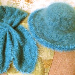 Шарфик и шляпка "Бирюза", крючок+спицы.