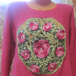Пуловер "Розовый букет" спицы + крючок