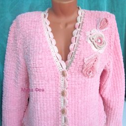 Кофточка из помпонной пряжи спицы+крючок