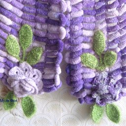 Шарфик из помпонной пряжи, спицы+крючок