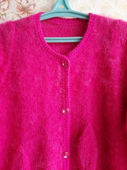 Пальто "Пурпурные розы" спицы +крючок.