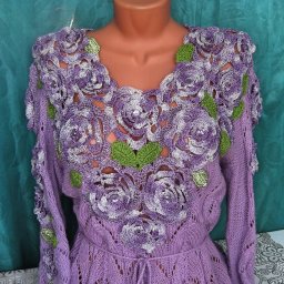 Пуловер "Сиреневые розы",  спицы+крючок