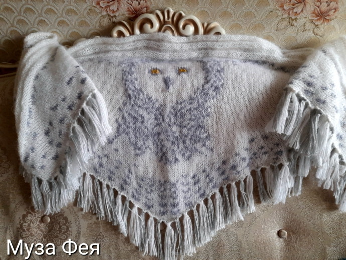 Моя шаль Сова Hedwig спицами Моя шаль Сова Hedwig спицами