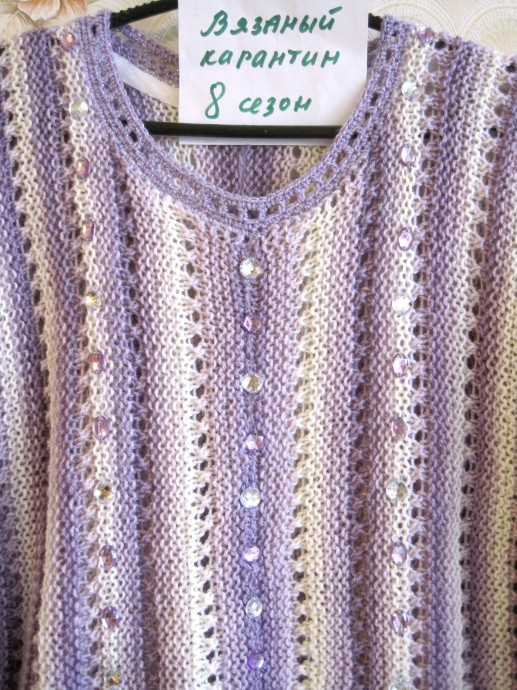 Пуловер "Снежные цветы" (мексиканский квадрат) спицами