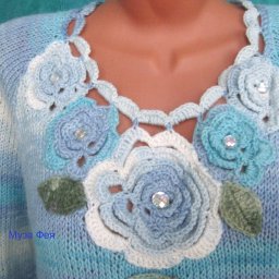 Пуловер Голубые розы. Спицы+крючок
