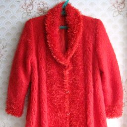 Пальто из мохера и травки, спицы+крючок