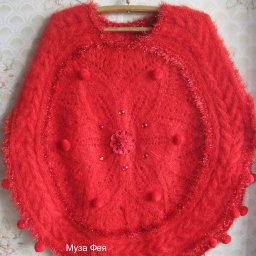 Пончо "Алый цветок" спицами