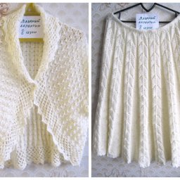 Нарядный костюм "Искорка", болеро и юбка, спицы+крючок