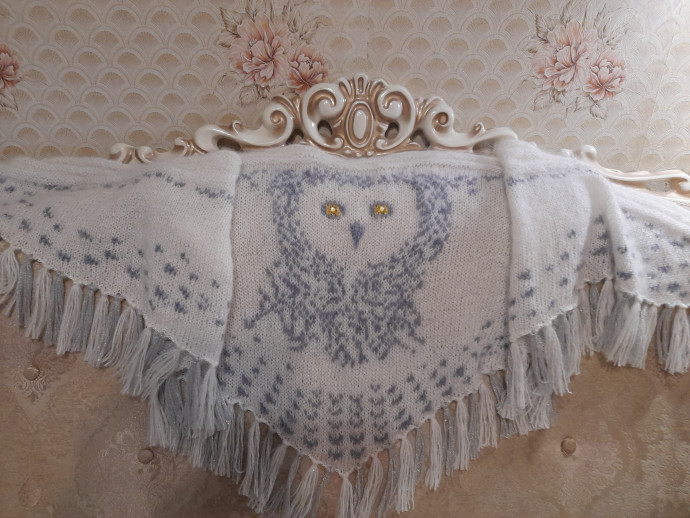 Моя шаль Сова Hedwig спицами Моя шаль Сова Hedwig спицами