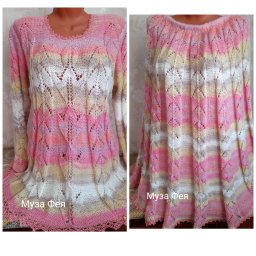 Ажурный костюм с тюльпанами из секционной пряжи спицами