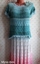 Летний костюм из пряжи Yarnart Flower с круглой кокеткой.