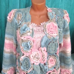 Жакет "Звезда и розы" крючком и на спицах