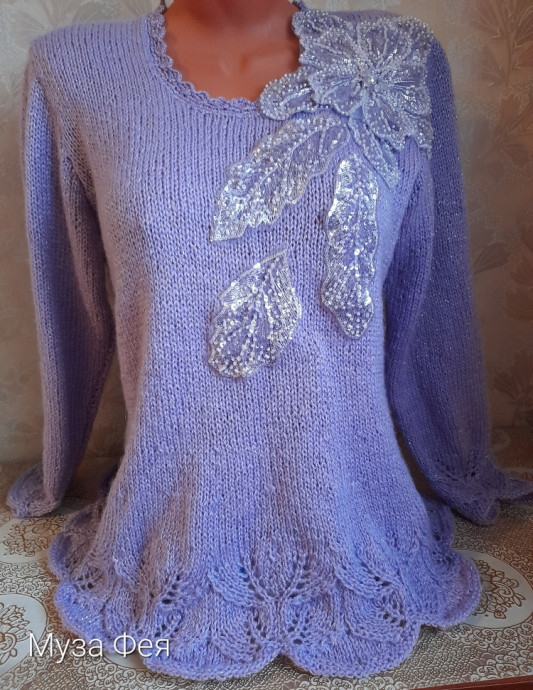 Теплый костюм спицами с ажурной каймой