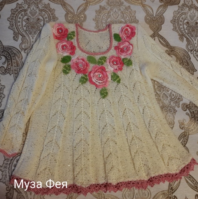 Костюм "Зимние розы" спицы+крючок Костюм "Зимние розы" спицы+крючок