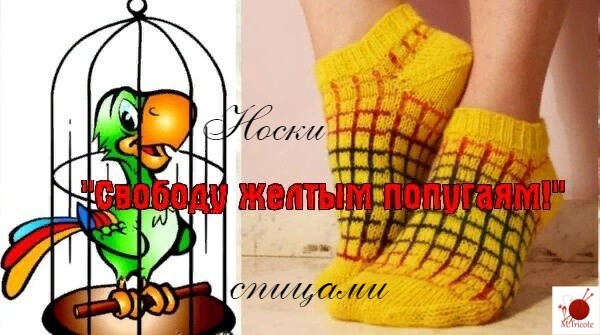 Короткие носочки спицами. "Свободу желтым попугаям".