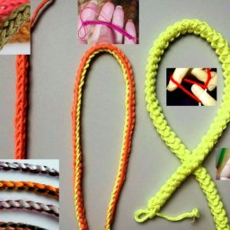 Шнурок вязаный на пальцах.