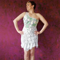 Платье вечернее короткое, связанное крючком в стиле ирландии