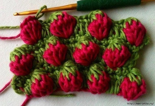 Узор крючком КЛУБНИЧКИ. Схема Узор крючком КЛУБНИЧКИ. Схема