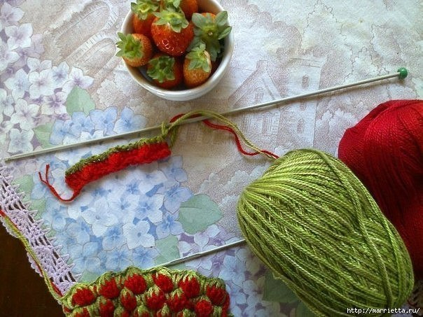 Узор крючком КЛУБНИЧКИ. Схема Узор крючком КЛУБНИЧКИ. Схема