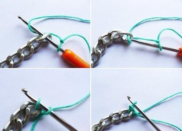 Ожерелье из цепи обвязанное крючком