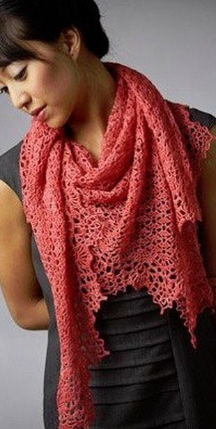 Коралловая шаль крючком Коралловая шаль крючком