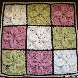 ПЛЕД ИЗ КВАДРАТОВ С ЛИСТОЧКАМИ. Спицы. Вязание от центра.