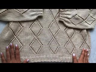Мастер-класс стильный трендовый джемпер спицами с ромбами (v образная горловина и спущенное плечо).