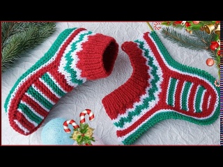 Рождественские домашние следки спицами. Следки- носочки на двух спицах.