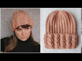 Очень красивая вязаная шапка спицами. Мастер класс.