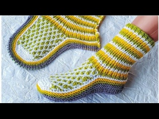 Взрослые НОСОЧКИ НА ДВУХ СПИЦАХ ИЗ ОСТАТКОВ ПРЯЖИ. мастер-класс.