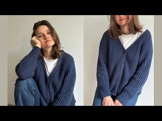 Идеальный базовый кардиган спицами унисекс модель с V образным вырезом японское плечо спицами